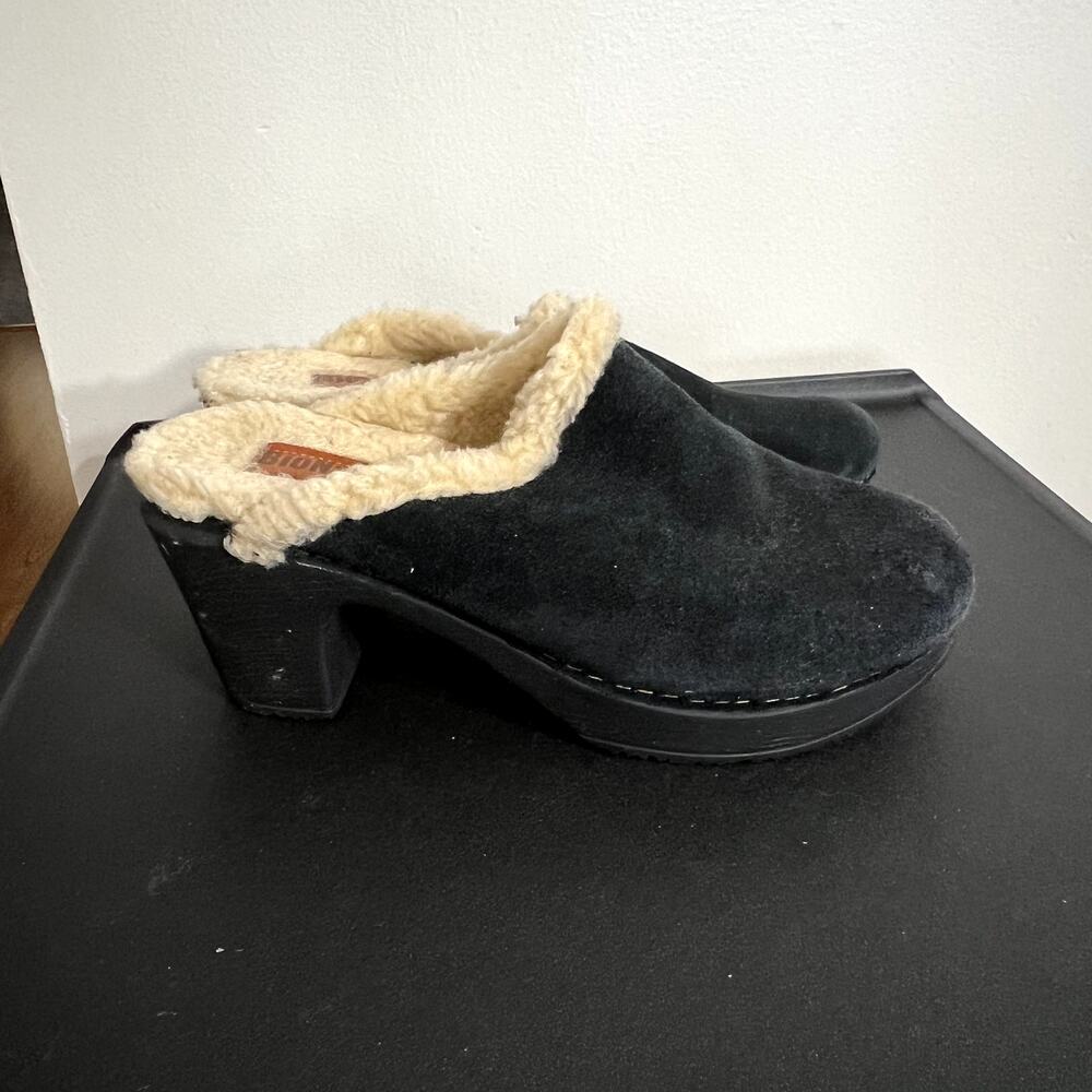 BioNatura Black Faux Fur Heeled Clogs